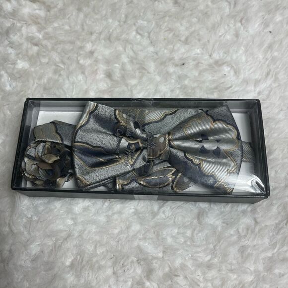Charles’s Wain Collection Clip-on Bowtie, Hankey,Flower Set gray,black &… - Picture 5 of 6